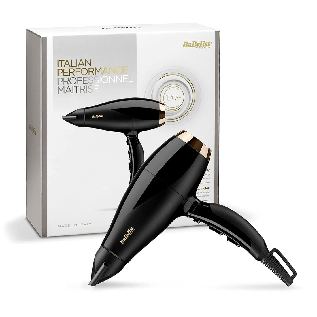 BaByliss Super Pro 2300 Professional Ionic Hair Dryer with High-Performance 2300 Watts AC Motor, 120 km/h Airflow, 2 Ultra-Thin Concentrator Nozzles, and Cold Air Function – 6714E