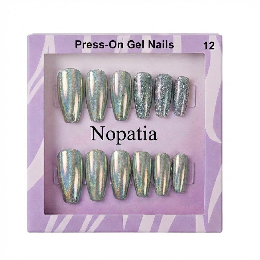 Nopatia Professional Glitter False Nails - Press On Nails Set (Press-On Gel Nails) with Charming Glitter Effect - Fashion Art Manicure Salon Look in Minutes (Style 5)