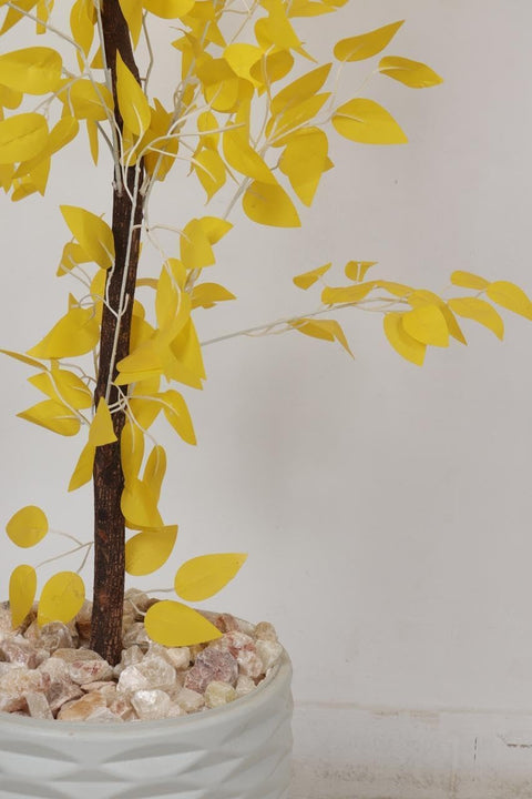 LION HOME Artificial Benjamina Decorative Plant 145 cm – Realistic Indoor & Outdoor Fake Tree with Wooden Trunk, Plastic Leaves & Decorative Pebbles in Plastic Pot – Multi-Color Options (Yellow)