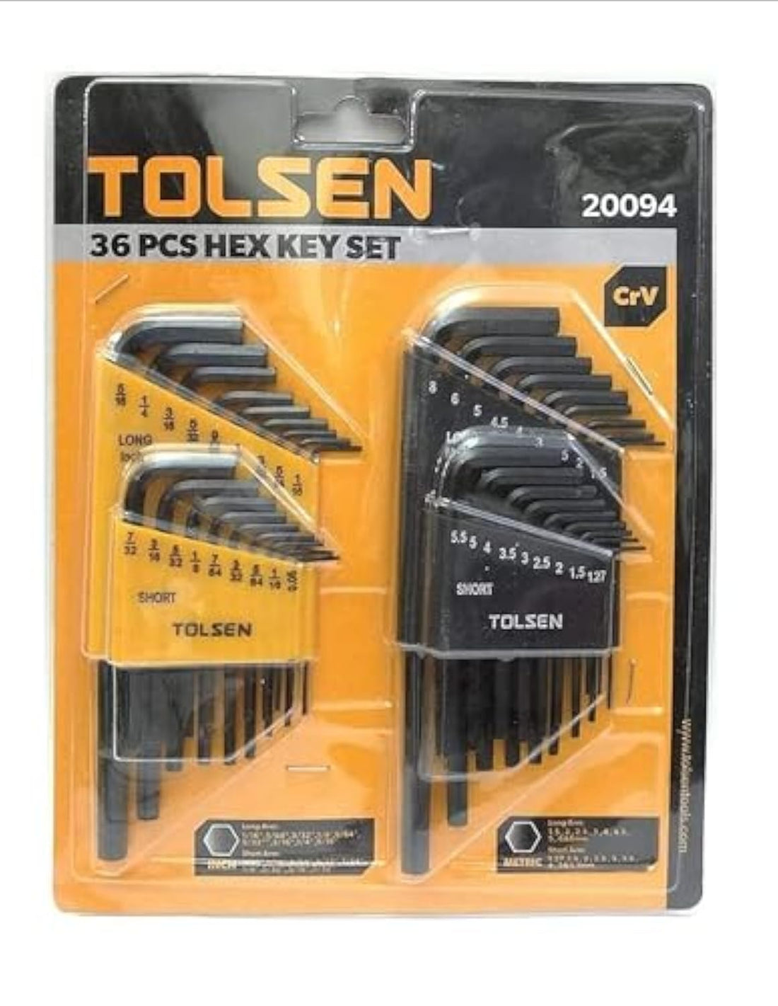 Tolsen 36 pcs hex key set with mm and inch