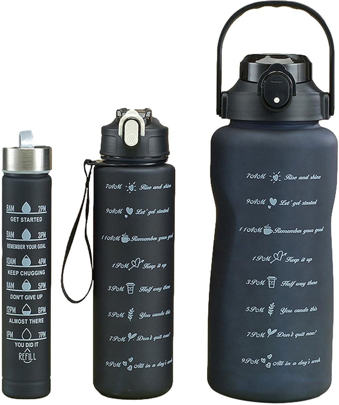 Motivational Sport Water Bottles Set 3 Pieces 2L-1L-500ML (Black)