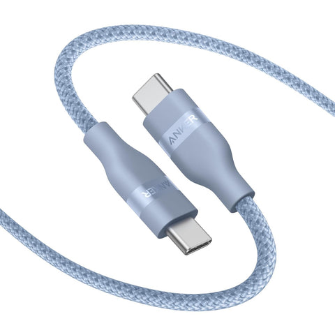 Anker USB-C to USB-C Cable, 3ft (0.9m), 240W Fast Charging, Upcycled-Braided Design, Compatible with MacBook, iPhone, Samsung Galaxy, Google Pixel, (Blue)