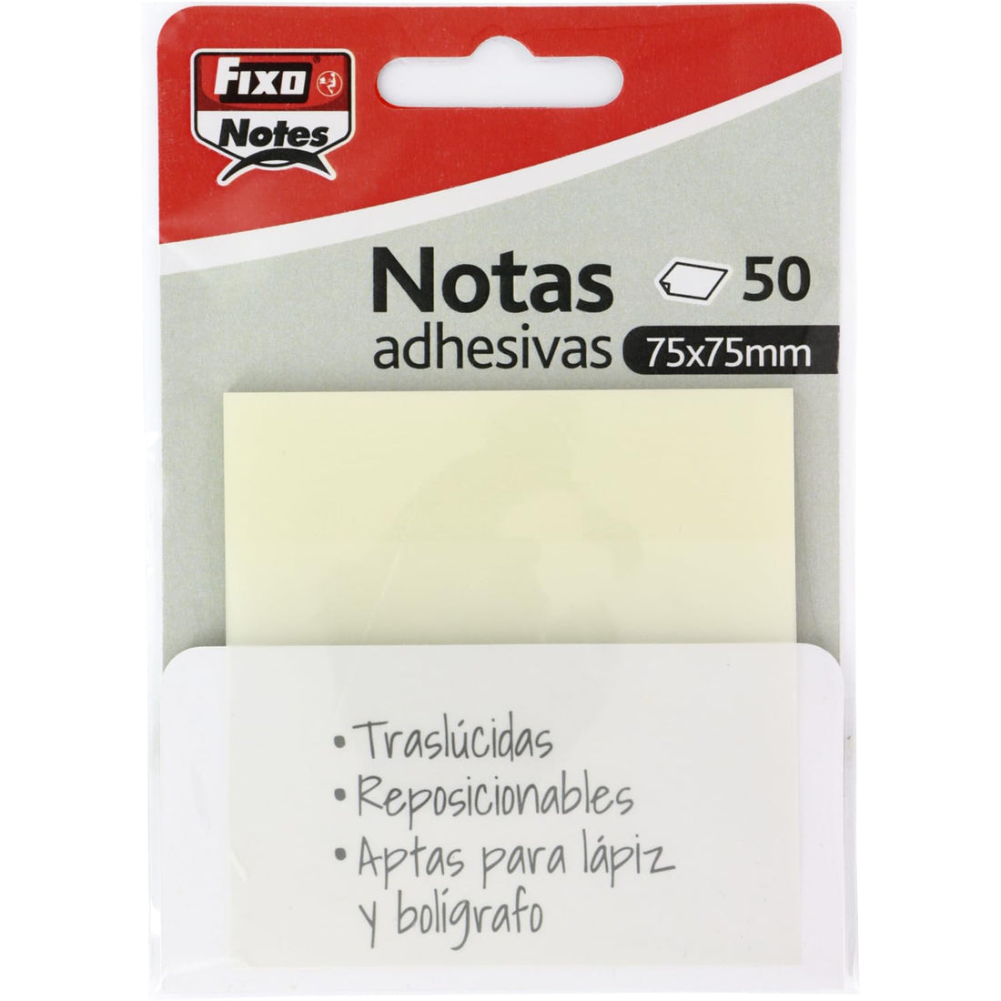 Fixo Notes | Transparent Sticky Notes | 50 Notes 75 x 75 mm | Plastic | Translucent White | Reusable and Waterproof | Perfect for School Books and Office Documents
