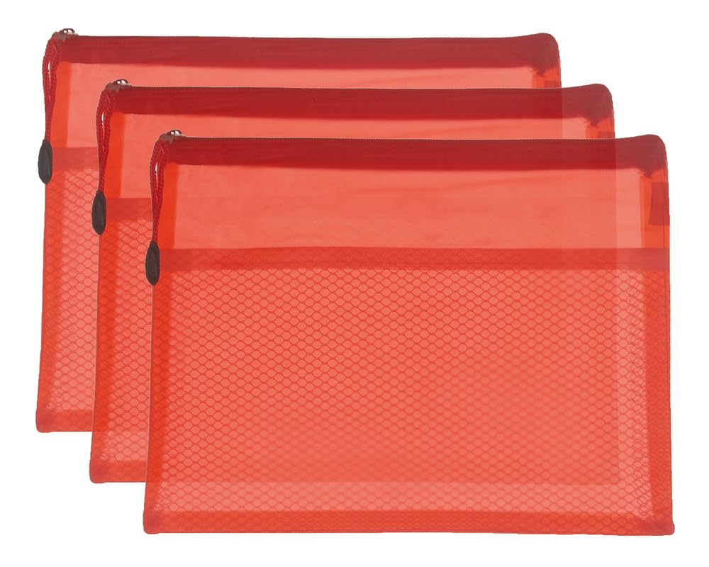3A MS1005-A4 Plastic Zipper File 24 * 34 cm 3 Pieces - Red