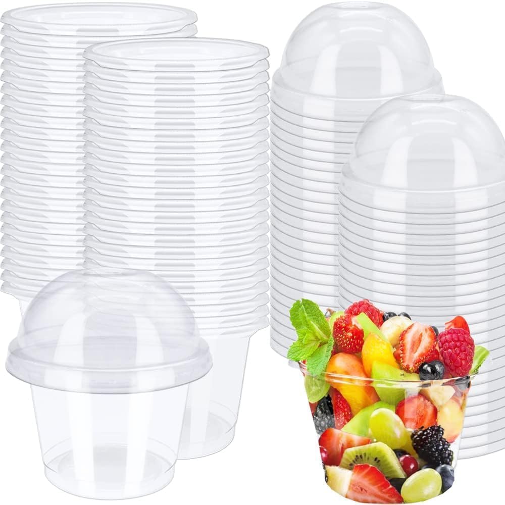 Clear Plastic Cups With Dome Lids, Disposable Dessert Cups (6)