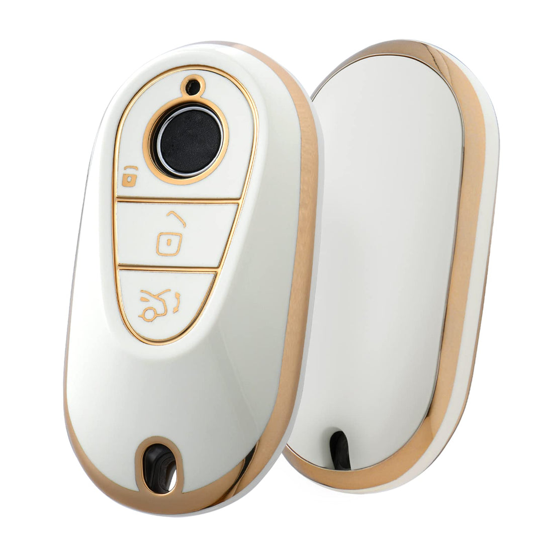 OATSBASF Car Key Case for Mercedes Benz C S Class W206 W223 2020UP, Protective Accessory Cover (Golden Edge White)