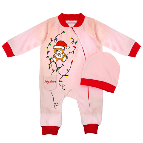Baby Shoora Girls Cotton Set Of 2 Pieces Long Sleeves Bodysuit&Hat Printed Bear Set Of 2 Pieces Long Sleeves Bodysuit&Hat (pack of 1)
