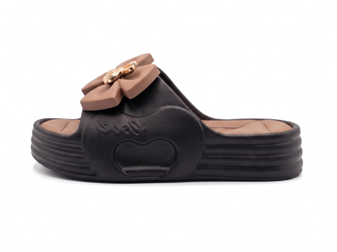 Project Z Women's Slipper "Faraha" Pure EVA High Sole - Ultra Comfortable Medical Women's Slippers with Rose and Gold Accessory - Home and Beach [Fuchsia/Brown/Pink]