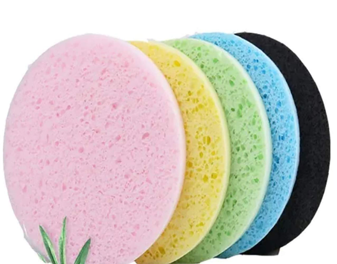 5PCS PVA Face Wash Sponge Cleansing Sponge Makeup Remover Sponge Bath Sponge Wood Pulp Hole Round Shape Soft Skin Care, Easy to Foam and Easy to Absorb