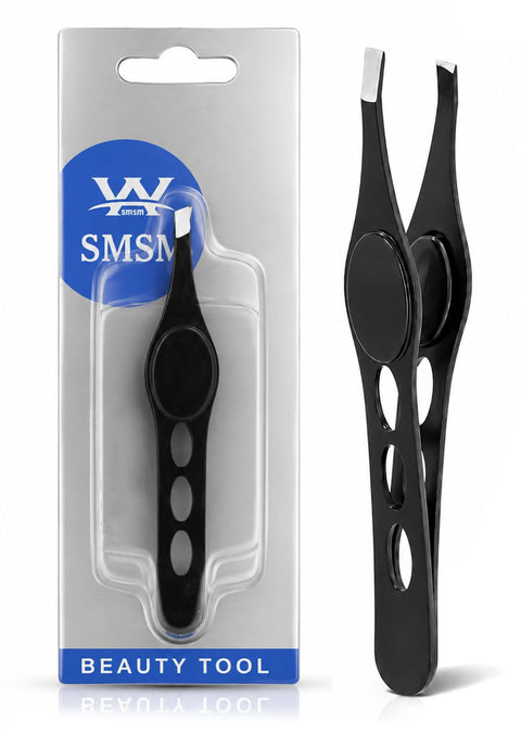 Tweezer - Manicure, For Eyebrow & Facial Hair, From Stainless Steel, Hair Removal (Black) Big Circle
