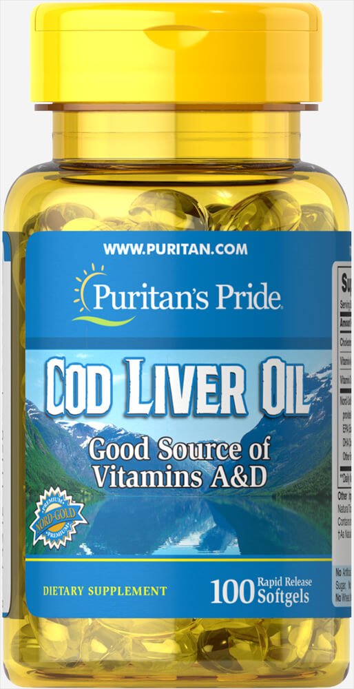 Puritan’s Pride Cod Liver Oil, 415mg, Source of Vitamins A & D, Rapid Release Softgels, Daily Wellness Supplement, 100 Softgels, Made in USA