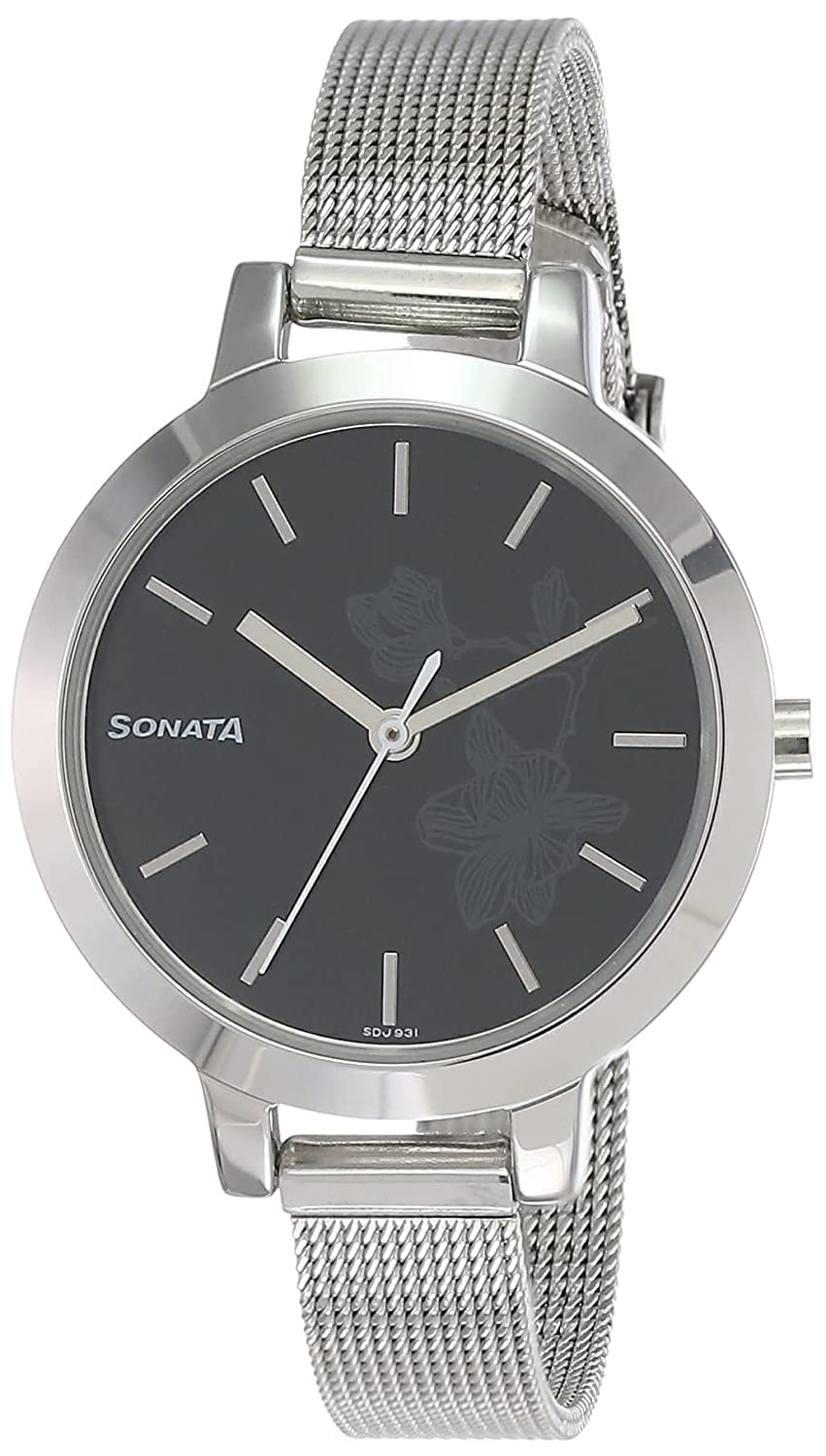 Sonata Watch for Women, Quartz Movement, Analog Display, Silver Stainless Steel Band Strap-NP8141SM09
