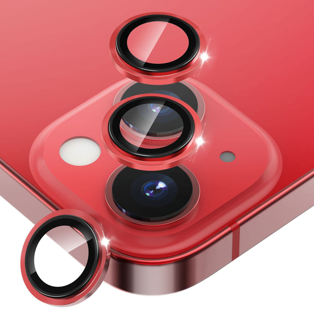 AWH for iPhone 13 6.1" /13 Mini 5.4" Camera Lens Protector, Original Phone Lens Aluminum Alloy Protective Ring, Tempered Glass Back Camera Screen Film Sticker Cover, (Red)