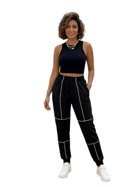 MEZA Women's Sweat Pants Dafing Elastic Drawstring Elastic Waist White Stripes Comfortable Sport Casual Pants