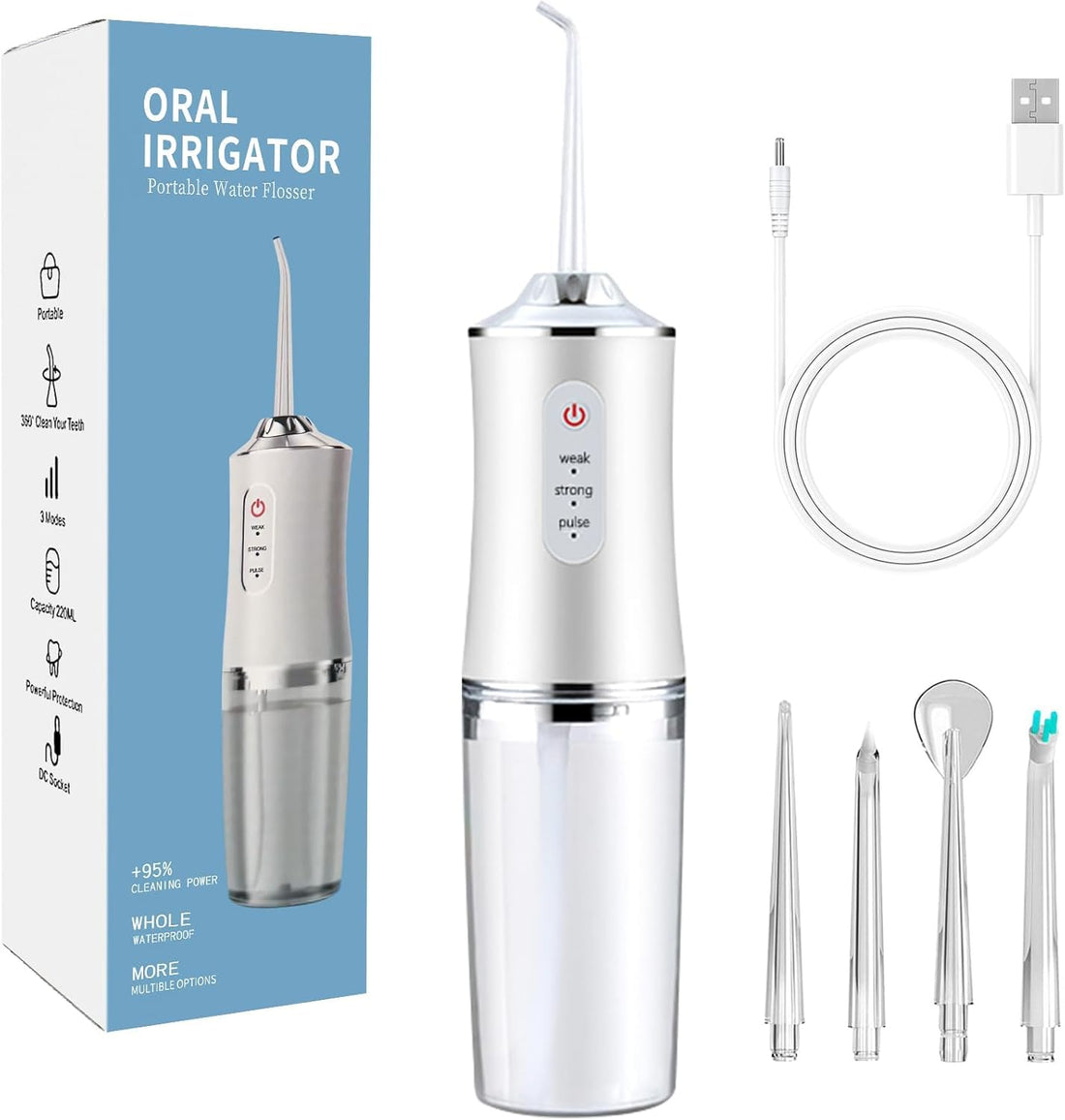 Water Flosser Cordless Professional Dental Flosser with 3 Modes Rechargeable IP67 Waterproof Mini Flosser for Travel Braces Implants