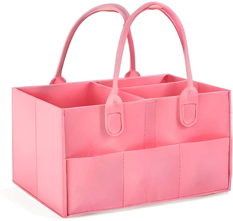 Baby Diaper Organizer Bag - Thick Cotton Fabric Portable Storage with Divided Compartments, Foldable Design in Pink and Black for On-the-Go Parenting (color- pink)