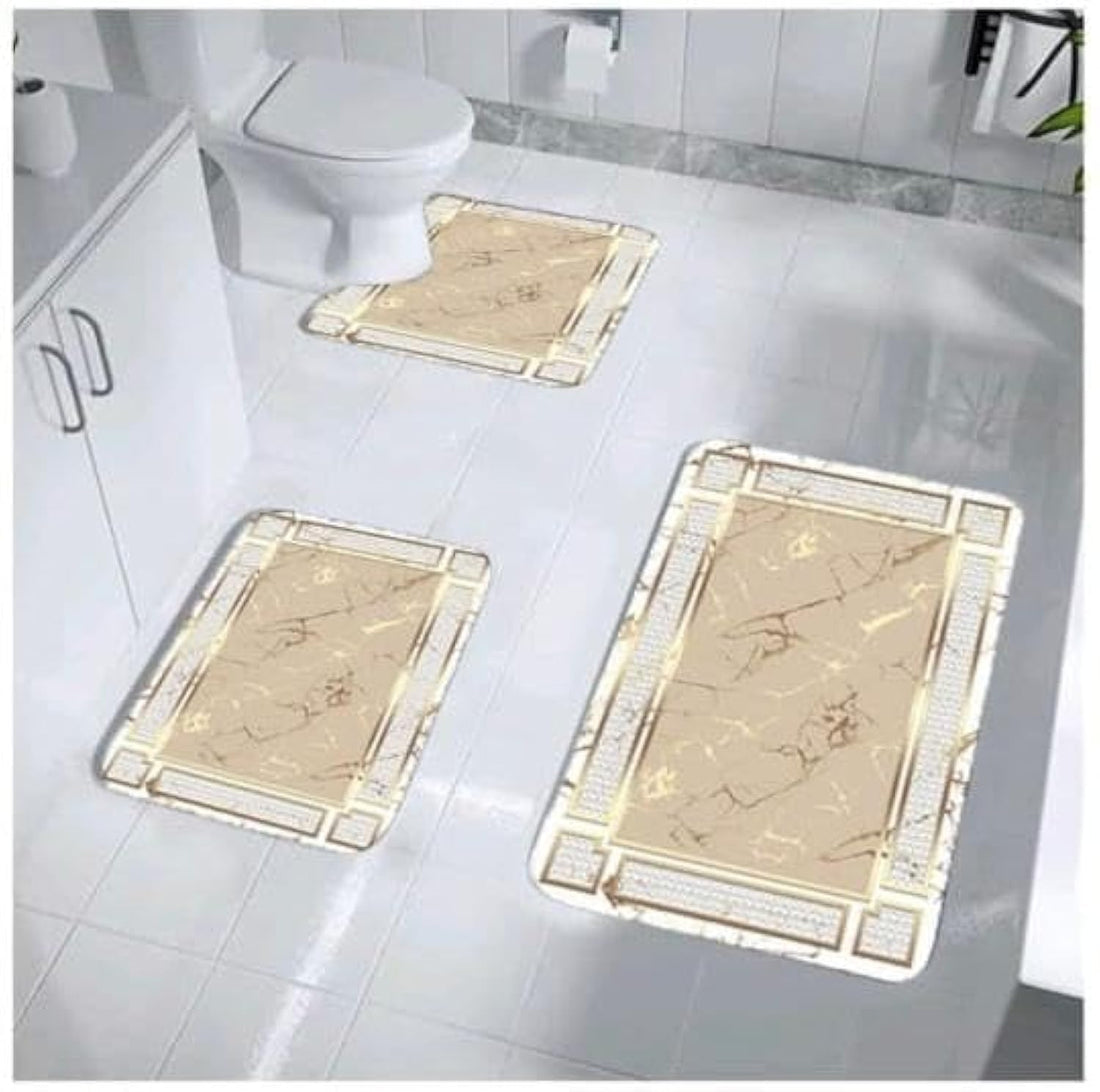 Khoyot Set of 3 Plush Bath Mats with Dots Backing - KCT-av40318 - Patterned - Pattern 18