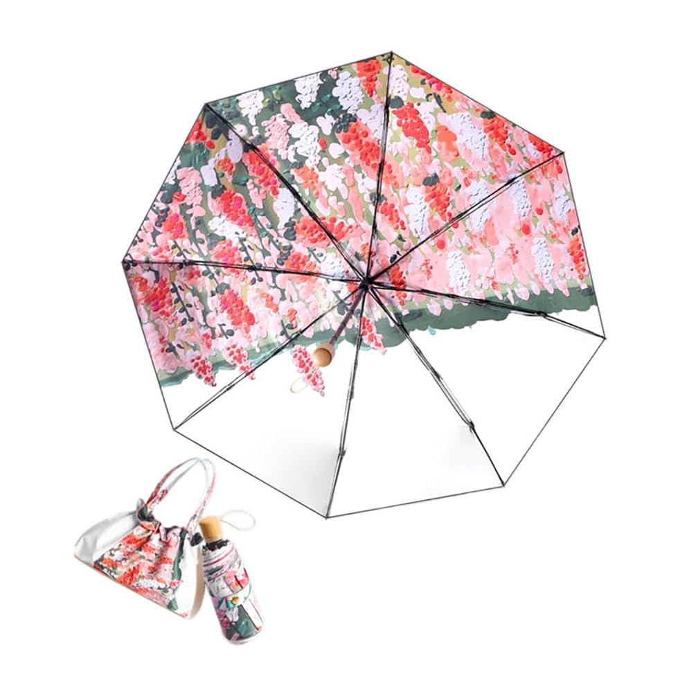 Sun Umbrella for Women- UPF 50 UV Protection Travel Folding Umbrella, 3D Pattern Compact Folding SPF 50 Small Double-Layer Umbrella