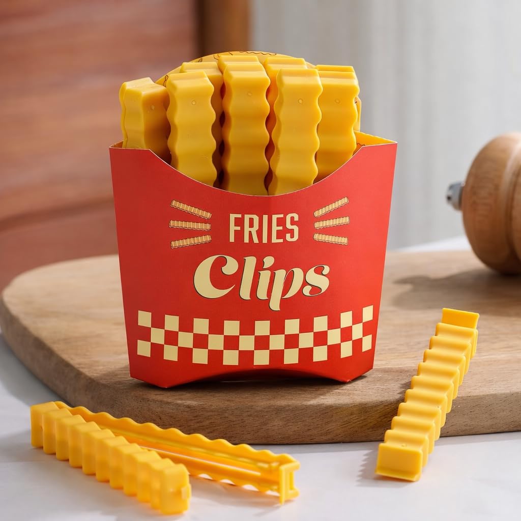 OVA 12-Piece French Fries Shaped Bag Clips – Food Snack Sealing Clips for Kitchen, Chips, Coffee, and Cereal Bags – Reusable Plastic Bag Sealers, Keep Food Fresh & Crunchy