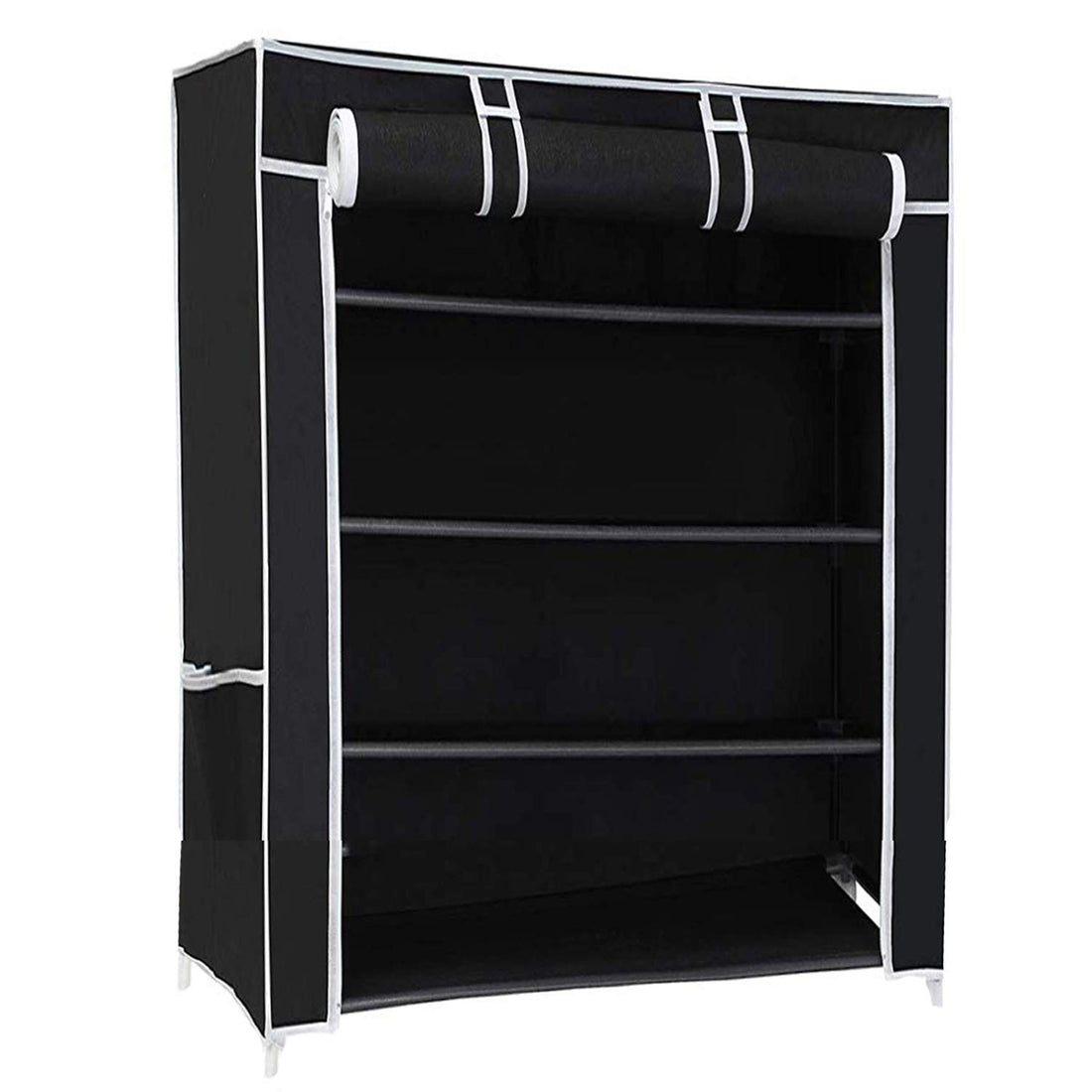 Greeno Shoe Rack Stand for Home Multipurpose Storage Organizer Lightweight with PVC Hard Pipes Dust Proof Cover (4 Layer Black)