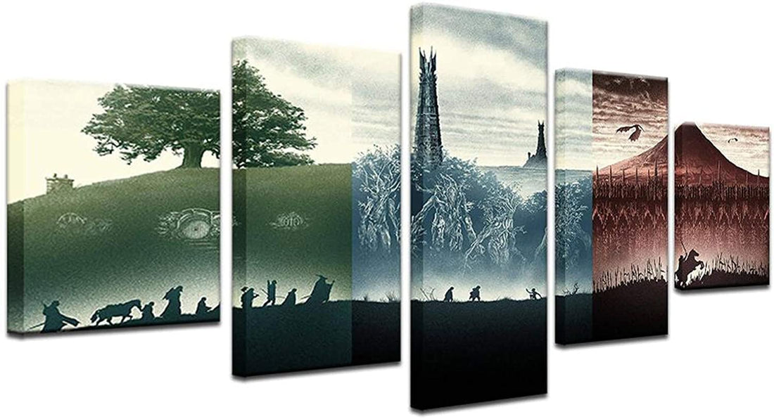 HAOSHUNDA Lord of The Rings Trilogy Inspired Poster Wall Art Home Wall Decorations for Bedroom Living Room Oil Paintings Canvas Prints 5 Panel Canvas Print Wall Art (8x14x2,8x18inx2,8x22inx1)