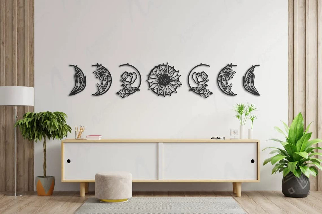 Home Gallery Floral Moon Phase Wood Wall Art - Set of 7 Each 30x30