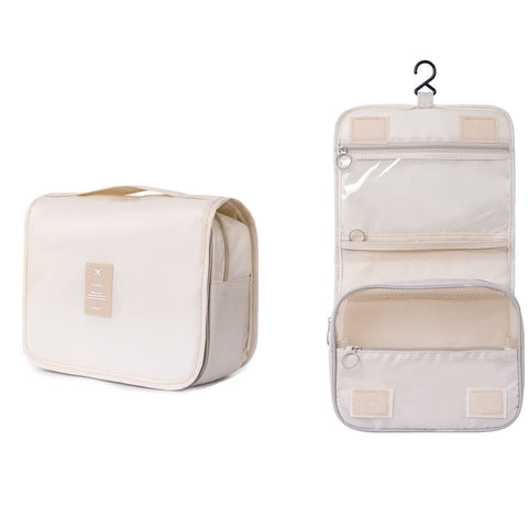 Arabest Toiletry Bag, Large Capacity Hanging Cosmetic Bag with Hanging Hook, Full Sized Travel Toiletry Bag Detachable Makeup Pouch, Waterproof Makeup Bag for Men and Women, Beige