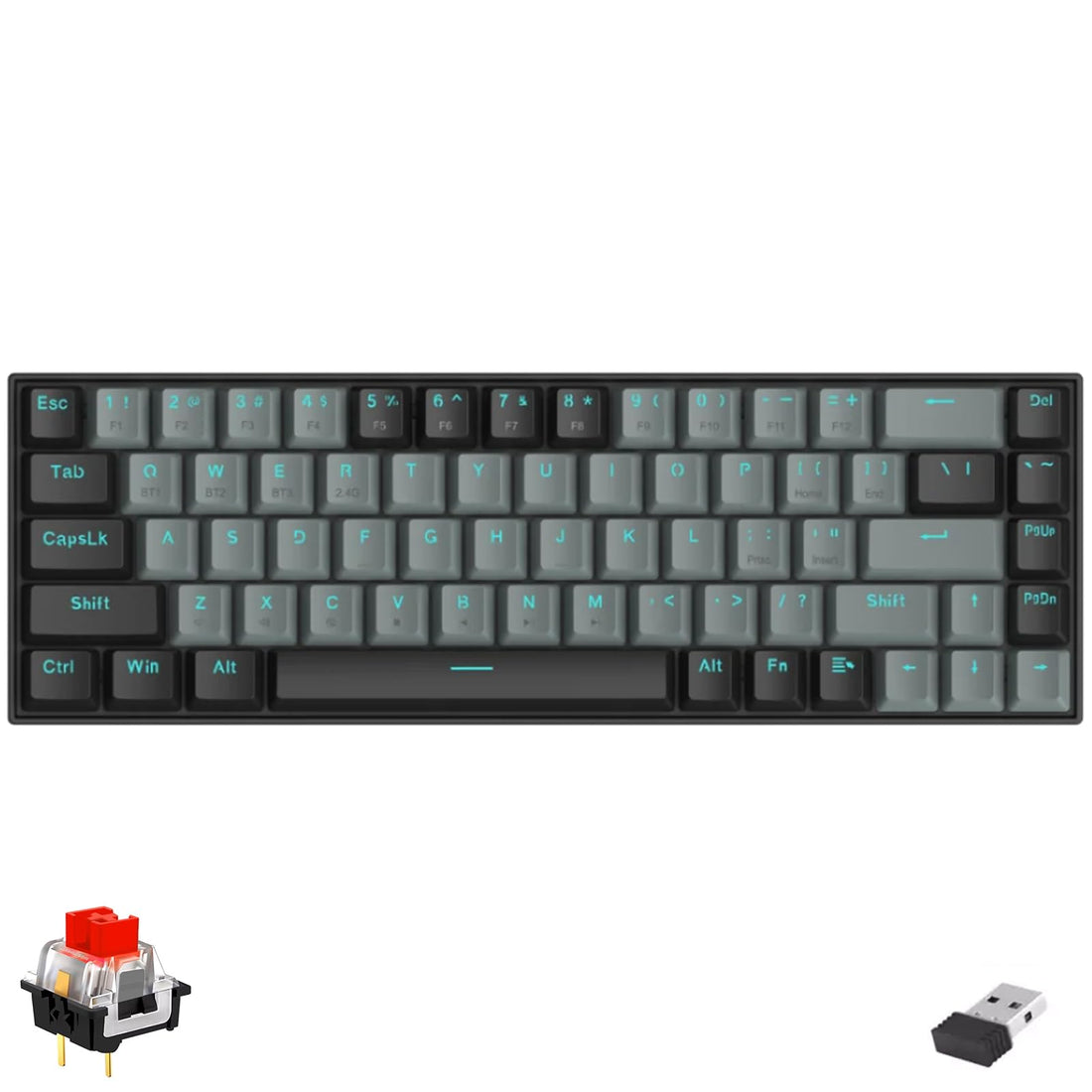 Redragon K662 Gwern Dual Mode Wireless, Bluetooth Gaming Mechanical Keyboard, Red Switch, With no le
