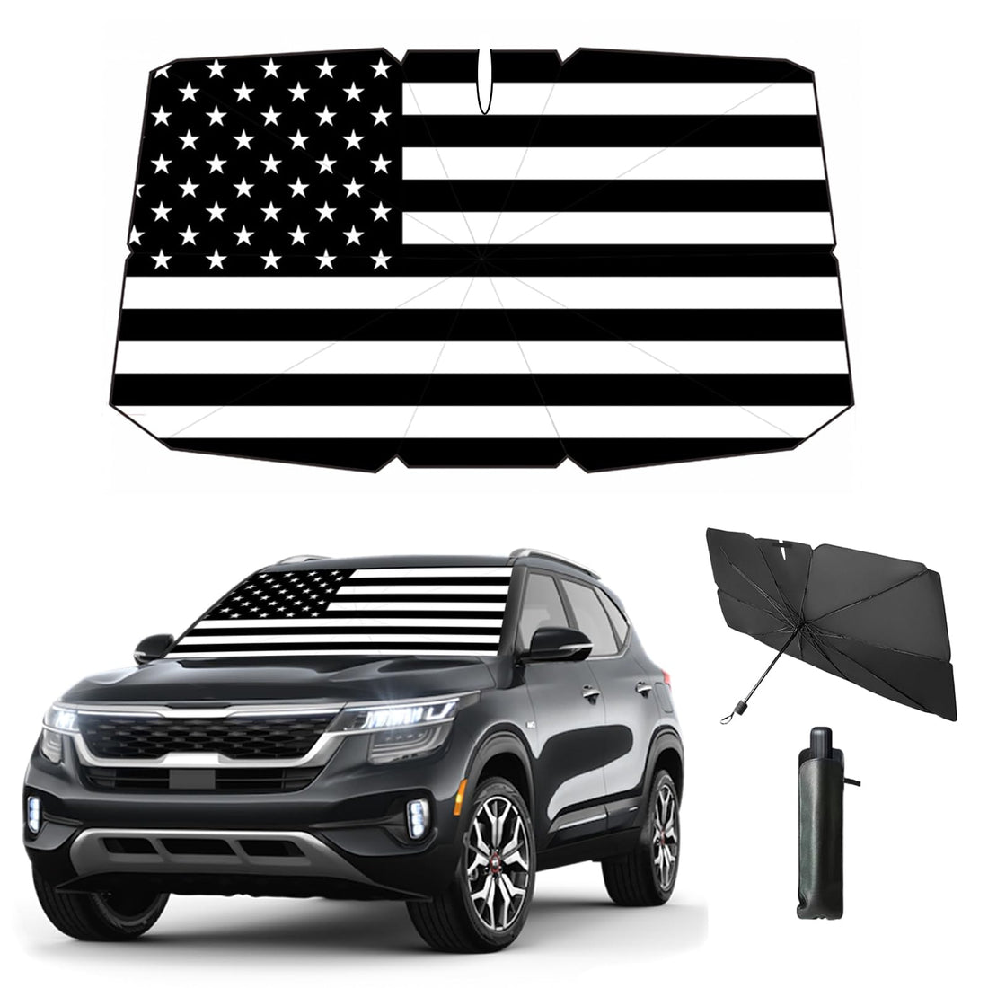Windshield Sun Shade American Flag Umbrella Car Sun Shade Windshield- USA Patriotic Design Foldable Car Front Window Sun Visor- Blocks UV Rays and Keeps Your Vehicle Cool (USA Flag)