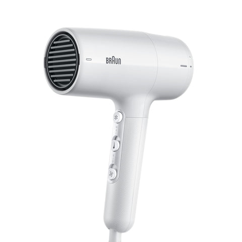 Braun Hair Dryer HD2.1, Lightweight Blow Dryer with Blow Mouth for All Hair Types, 2100W with 3 Heat and 2 Speed Settings, High Gloss White Finish, Beauty Product and Long Life, BRHD210E