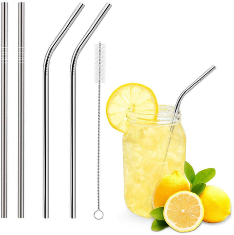 NOVEL Reusable BPA-Free Metal, Thick, Long, Dishwasher Safe Stainless Steel Drinking Straws, 8.5 Inches (4 Bend and 4 Straight and 2 Cleaning Brushes) (2)