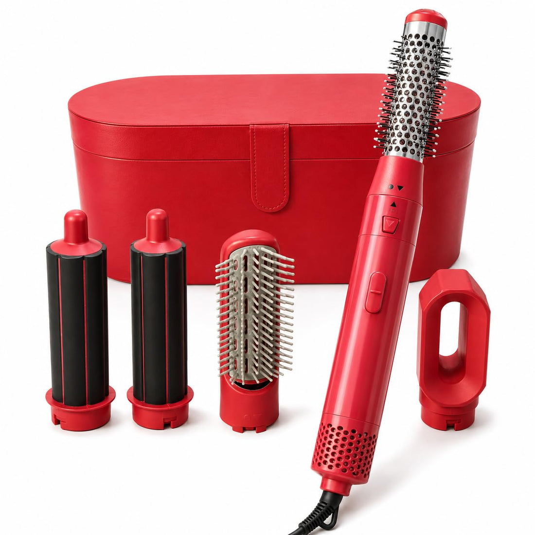 Hot Air Brush 5 in 1 Hair Dryer Brush, Hair Styler and Volumizer for Drying, Curling, Smoothing and Styling, Multi Attachment Hair Tool (Red)