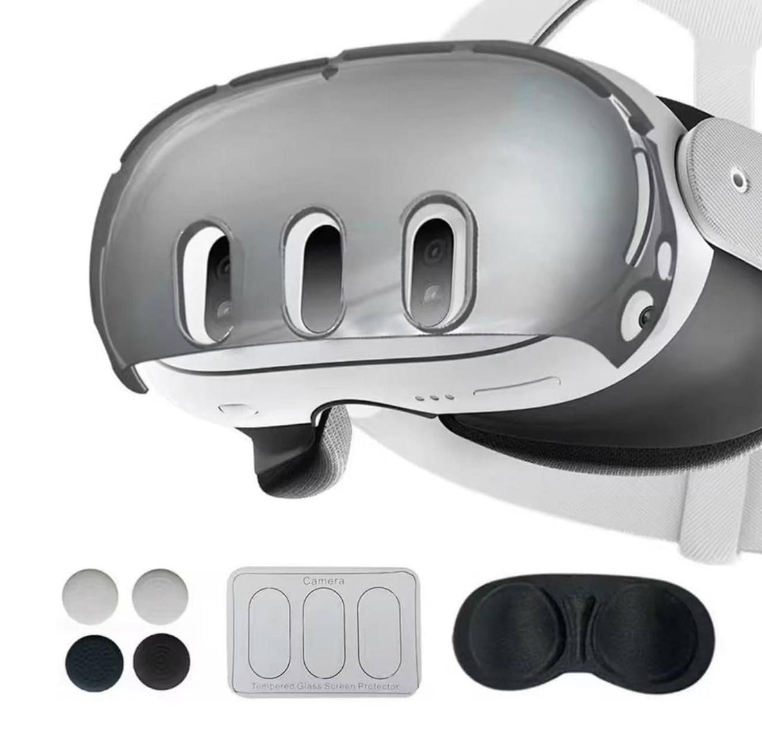 Protective Case for Meta Quest 3 - Lens Protector,VR Accessories for Meta Quest 3,Include Impact Resistant Lens Cover Tempered Glass Protector,4 Joystick Caps (Black)