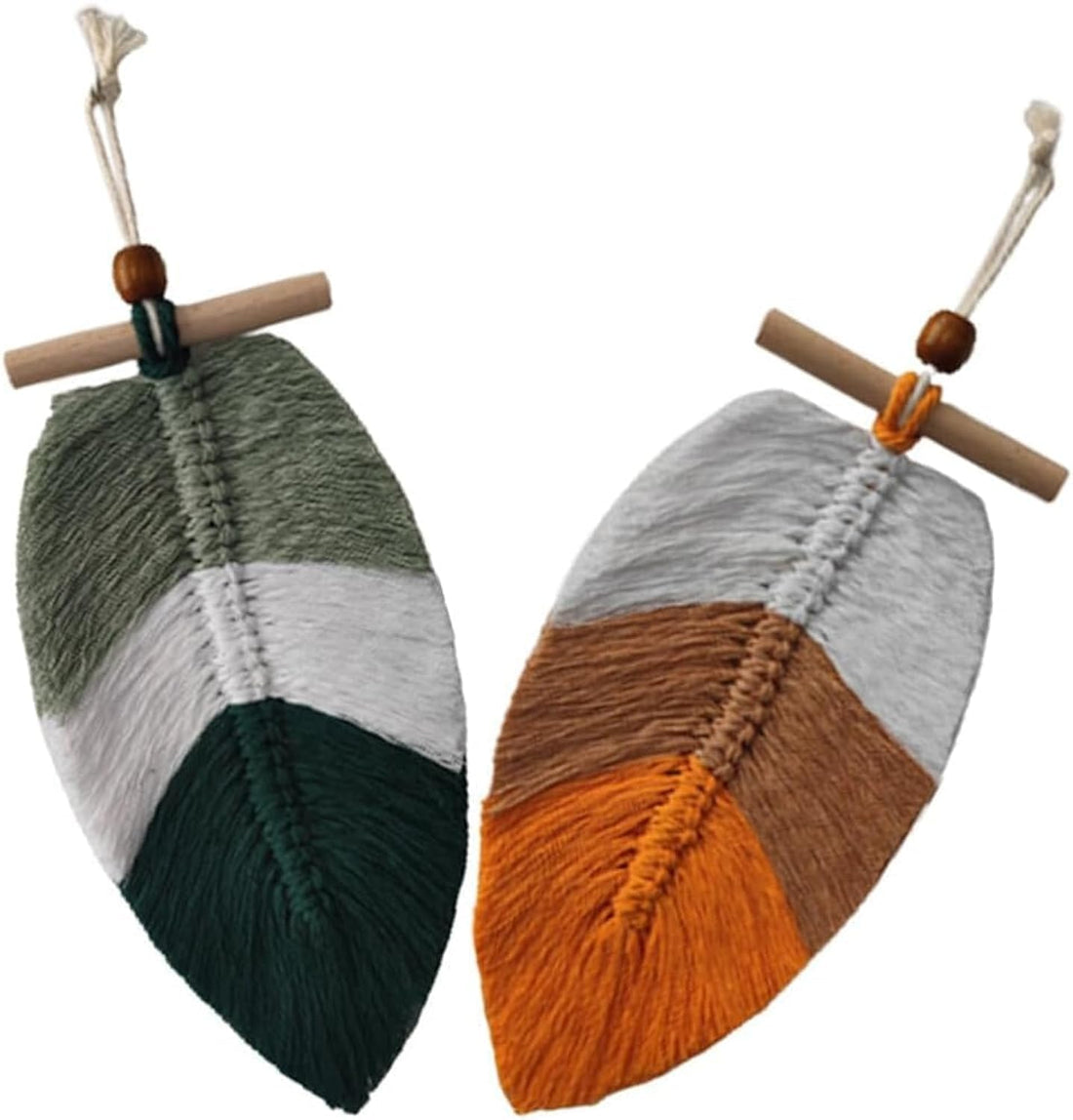 Macrame Leaf Wall Hanging, 2pcs Handmade Macrame Wall Hanging Boho Wall Decor Woven Tapestry Ornaments for Nursery Bedroom Decoration Macrame Decor Nursery Decor