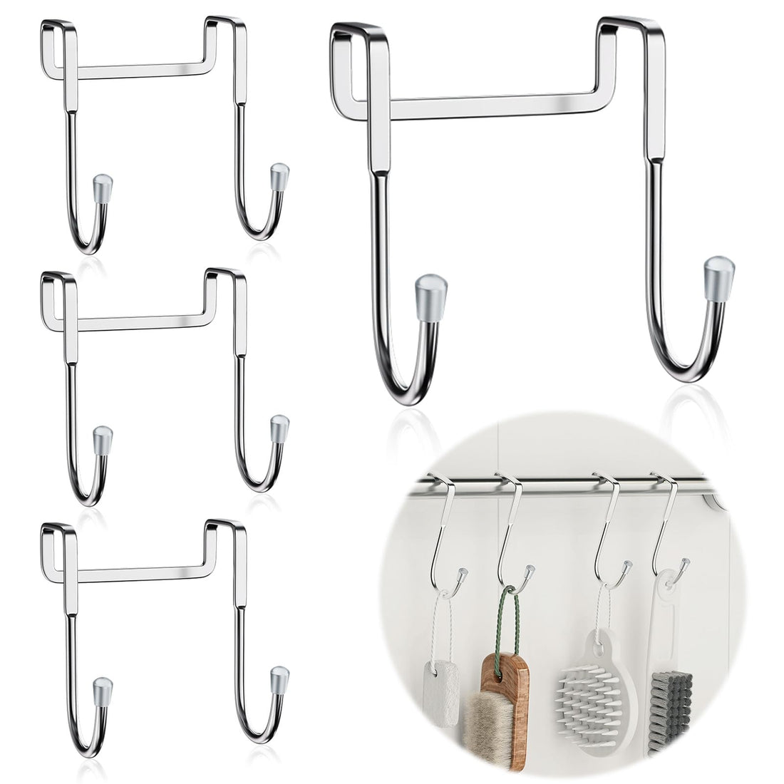 4 Pcs Cupboard and Wardrobe Door Hangers, Over Door Hooks, Stainless Steel Heavy Duty Narrow Door Hooks for Bedroom, Bathroom
