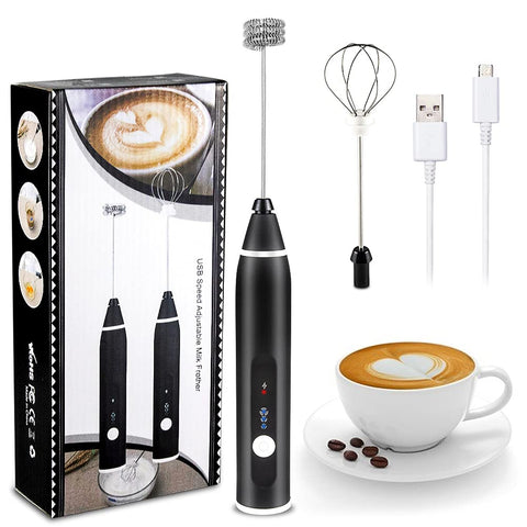 Milk Frother Handheld Electric Milk Foamer USB Rechargeable 3 Speeds Coffee Foam Maker with Egg Whisk Drink Mixer Mini Blender Perfect for Coffee Cappuccino Matcha Hot Chocolate