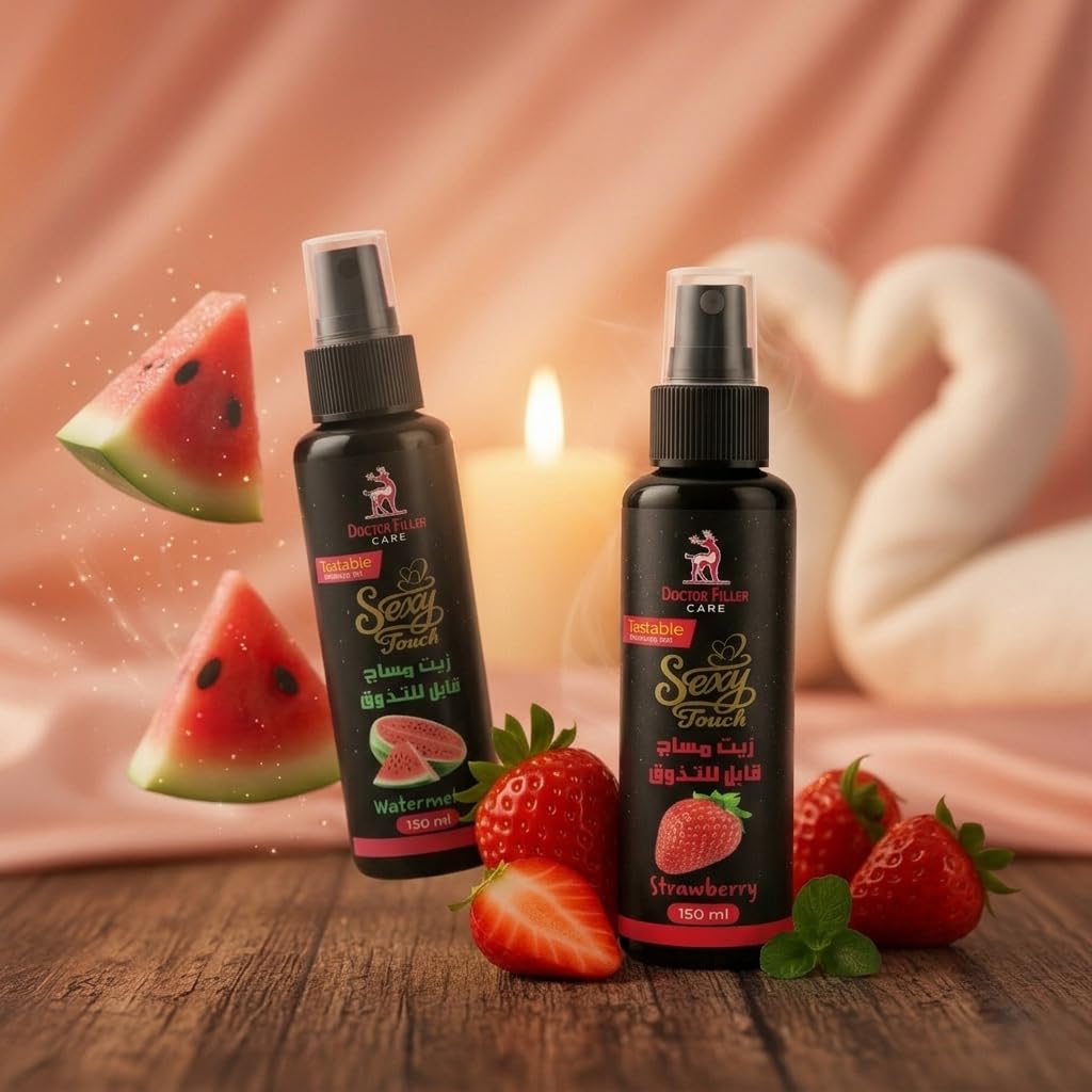 Natural Tastable Massage Oil set, Strawberry Flavor and Watermelon Tasteable, Helps Relax Body, 150+150 ml (Watermelon strawberry)