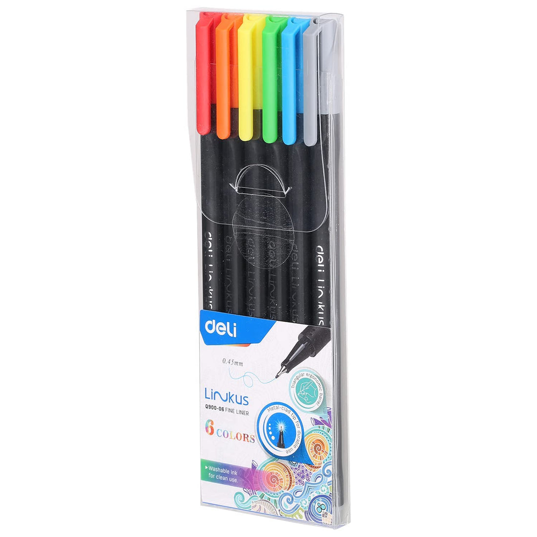 Deli q900-06 fine liner, 0.45 mm - 6 colors