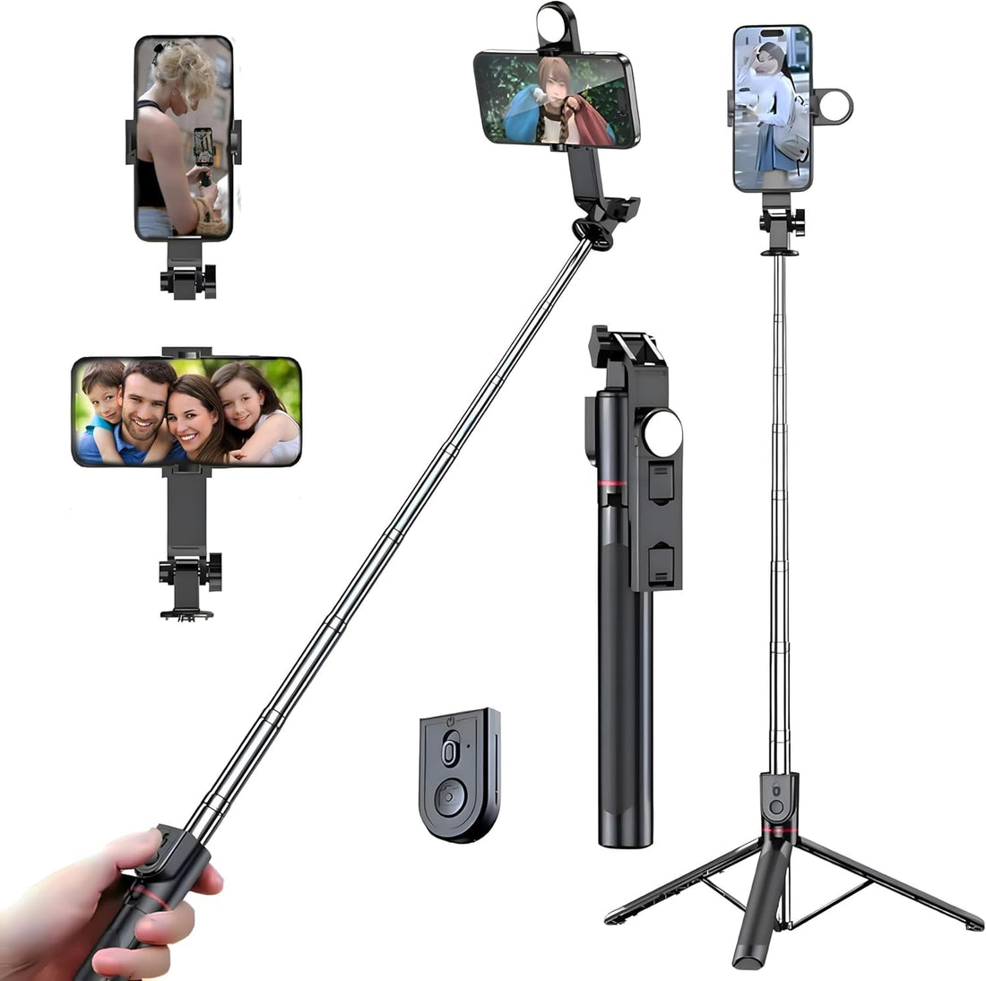180cm Selfie Stick Tripod with Wireless Remote – 360° Rotating Phone & Camera Tripod Stand, Lightweight Extendable Aluminum Travel Stand for Selfies, Vlogging, Live Streaming & Video Calls