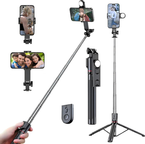 180cm Selfie Stick Tripod with Wireless Remote – 360° Rotating Phone & Camera Tripod Stand, Lightweight Extendable Aluminum Travel Stand for Selfies, Vlogging, Live Streaming & Video Calls