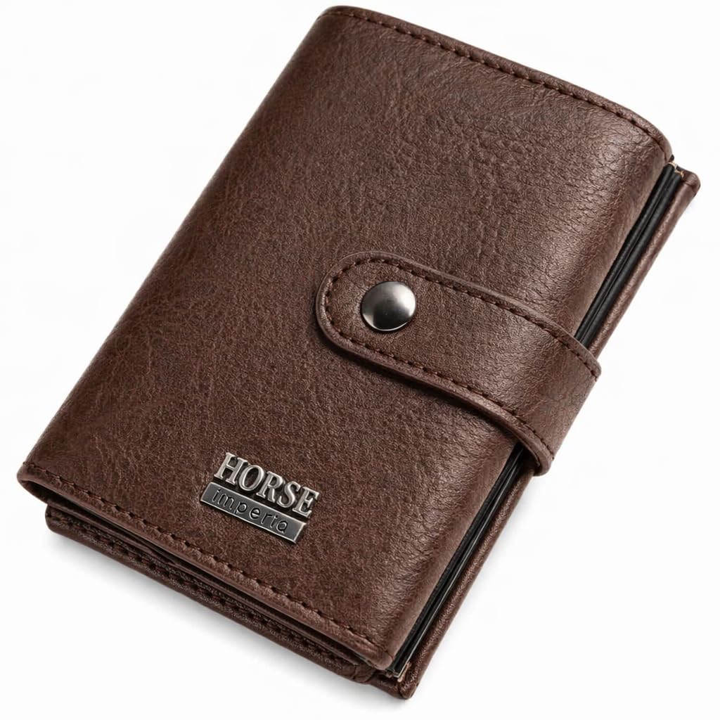 Horse Imperial Leather Card Wallet with Snap Button Closure (brown)