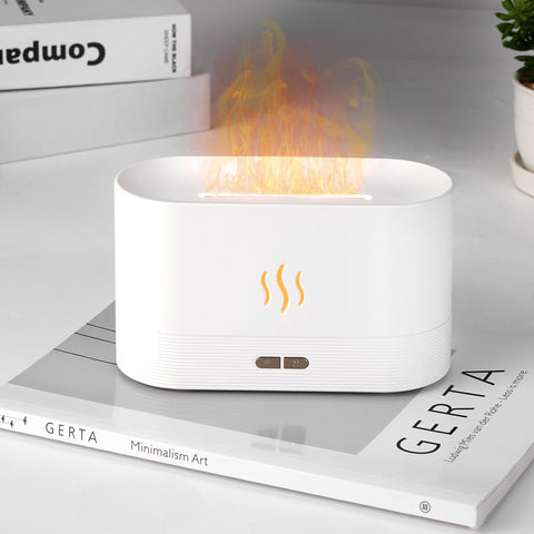 TATEE Aroma Diffuser and Colorful Flame Air Humidifier, Upgraded with 7 Flame Colors, Quiet Essential Oil Diffuser for Home, Office, Yoga (8 Hours White)