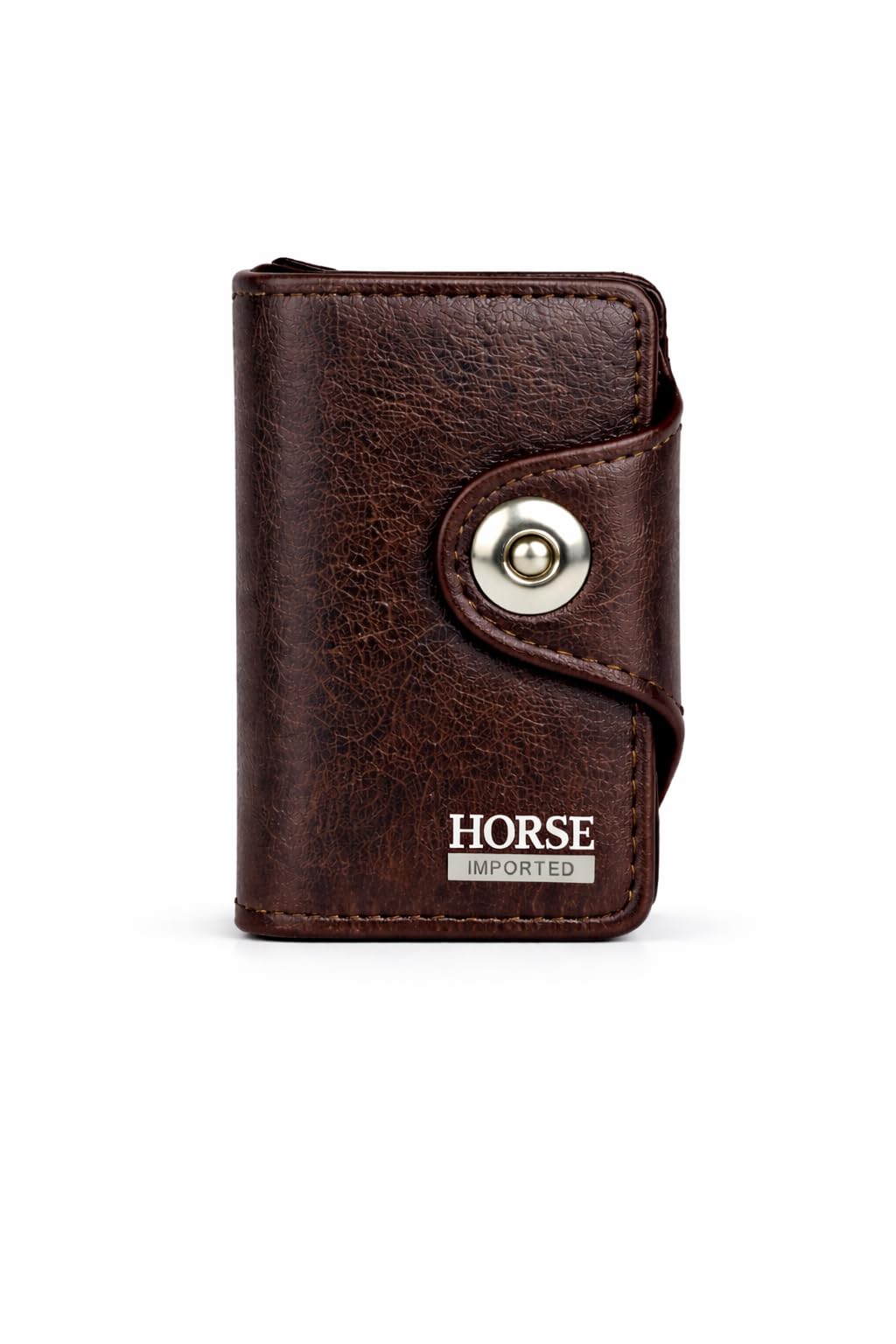 Horse Imperial Leather Card Wallet with Snap Button Closure (HORSE BROWN)