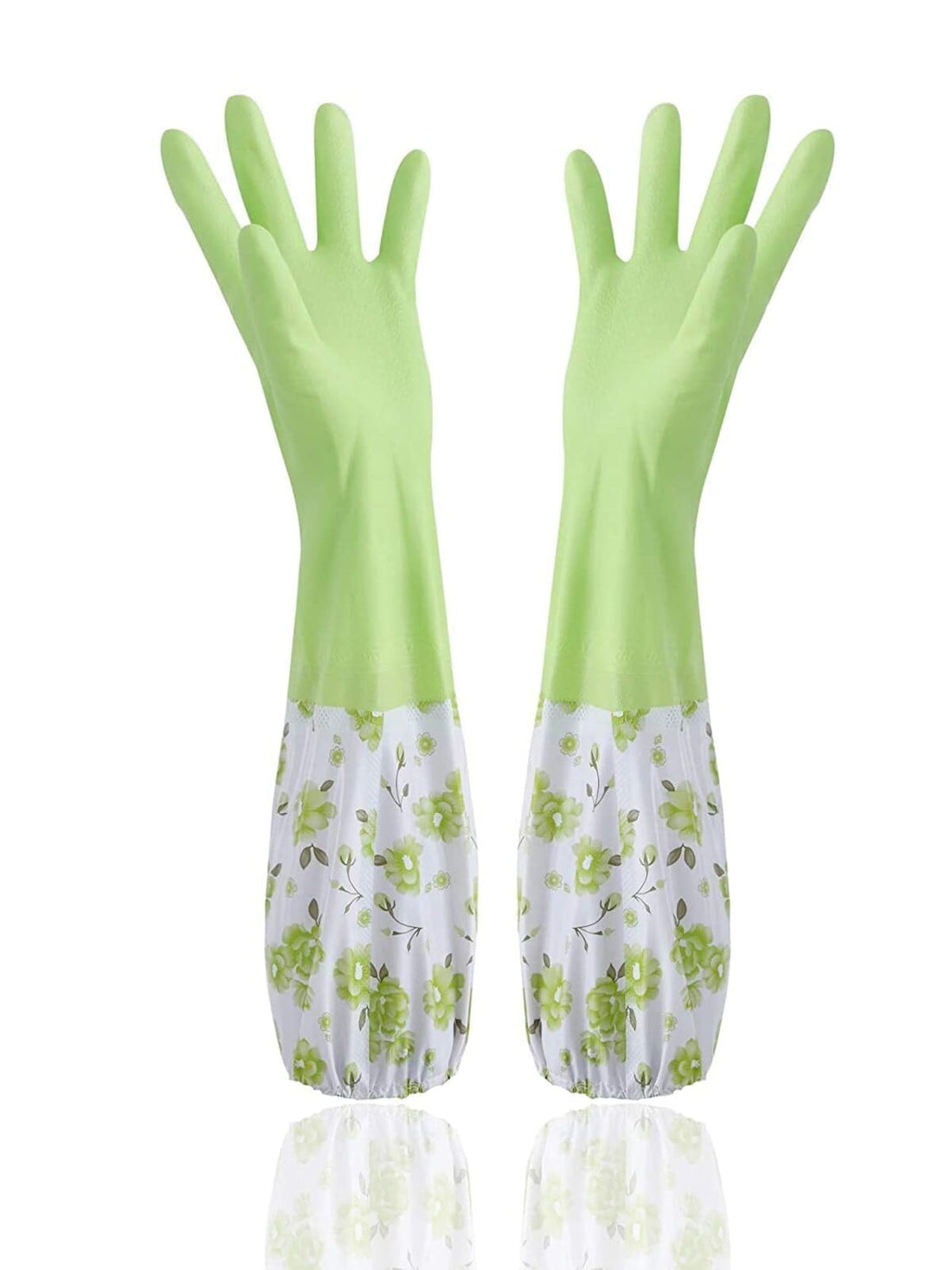 Reusable Rubber Latex Pvc Flock Lined Long Sleeves Elbow Length Hand Gloves For Kitchen Dish-Washing, Cleaning, Gardening, Laundry And Sanitation And Lab Work (1 Pair Green) Pack Of 1