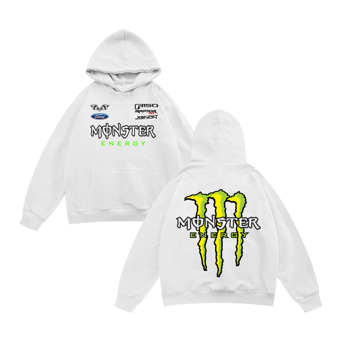 Florida Oversized Men's Hoodie with Monster Energy Logo, Cozy Winter Sweatshirt with Long Sleeves (White, L)