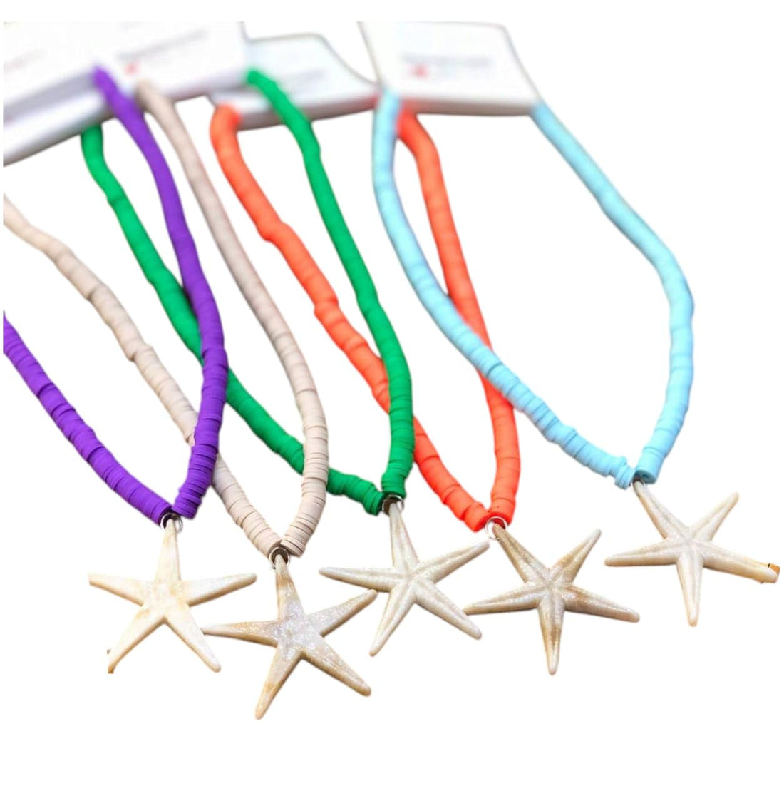 Colourful Heishi Bead Necklaces with Starfish Pendant, Beach Style Summer Jewellery, 45 cm Piece 1