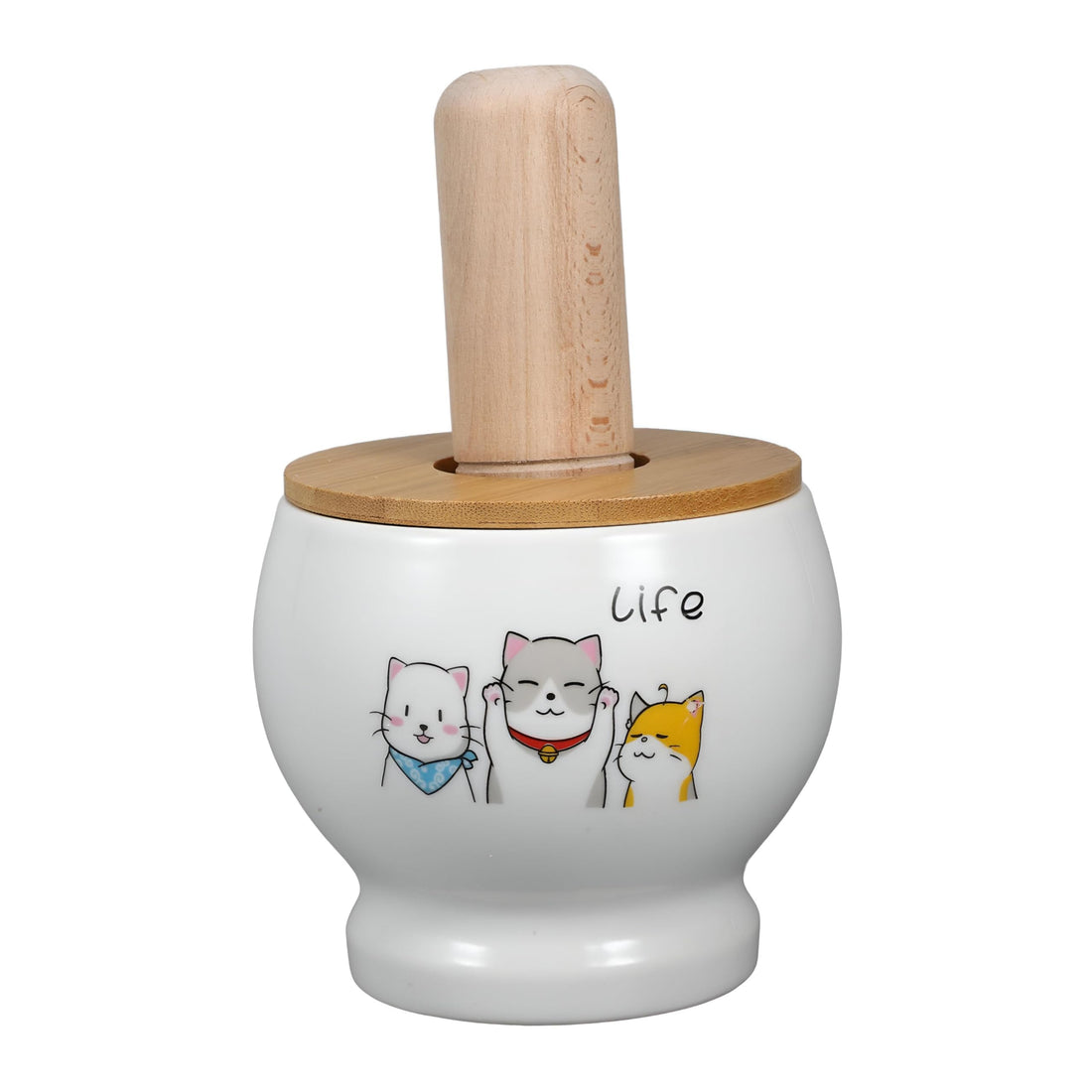 Mortar and Pestle - Elegant Porcelain Mortar and Pestle with Imported Wooden Lid Various Patterns for Efficient Kitchen Garlic Crushing and Grinding