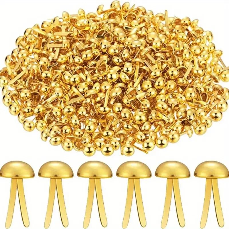 MySouqEg Mini Metal Brad Fasteners, Gold, Round Mushroom Shape, 8mm Head, for Scrapbooks and DIY Paper Art Projects 50 Pcs
