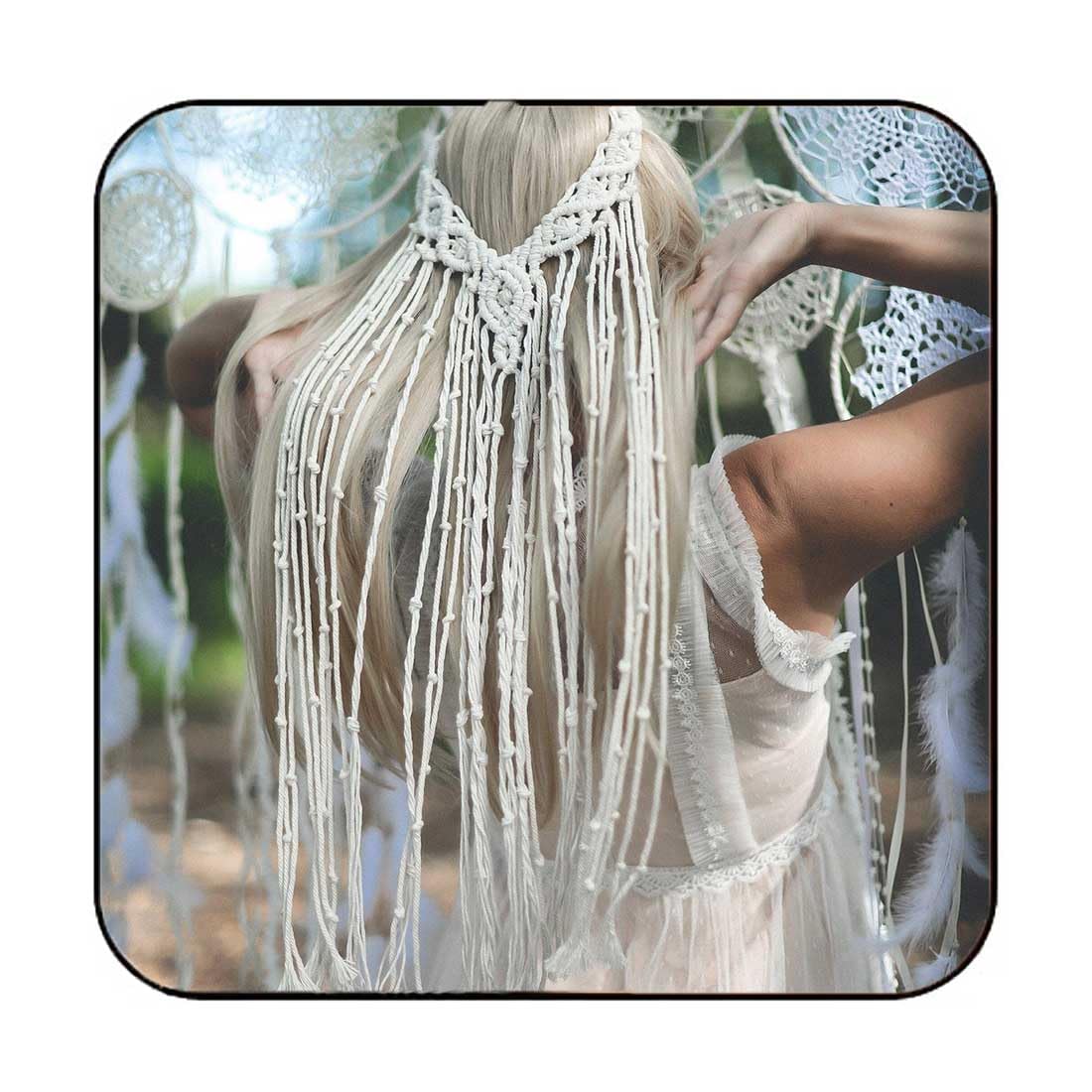 GORTIN Macrame White Headbands Macrame Wedding Veil Feather Headband Boho Hippie Headpiece Bridal Shower Accessories for Women and Girls