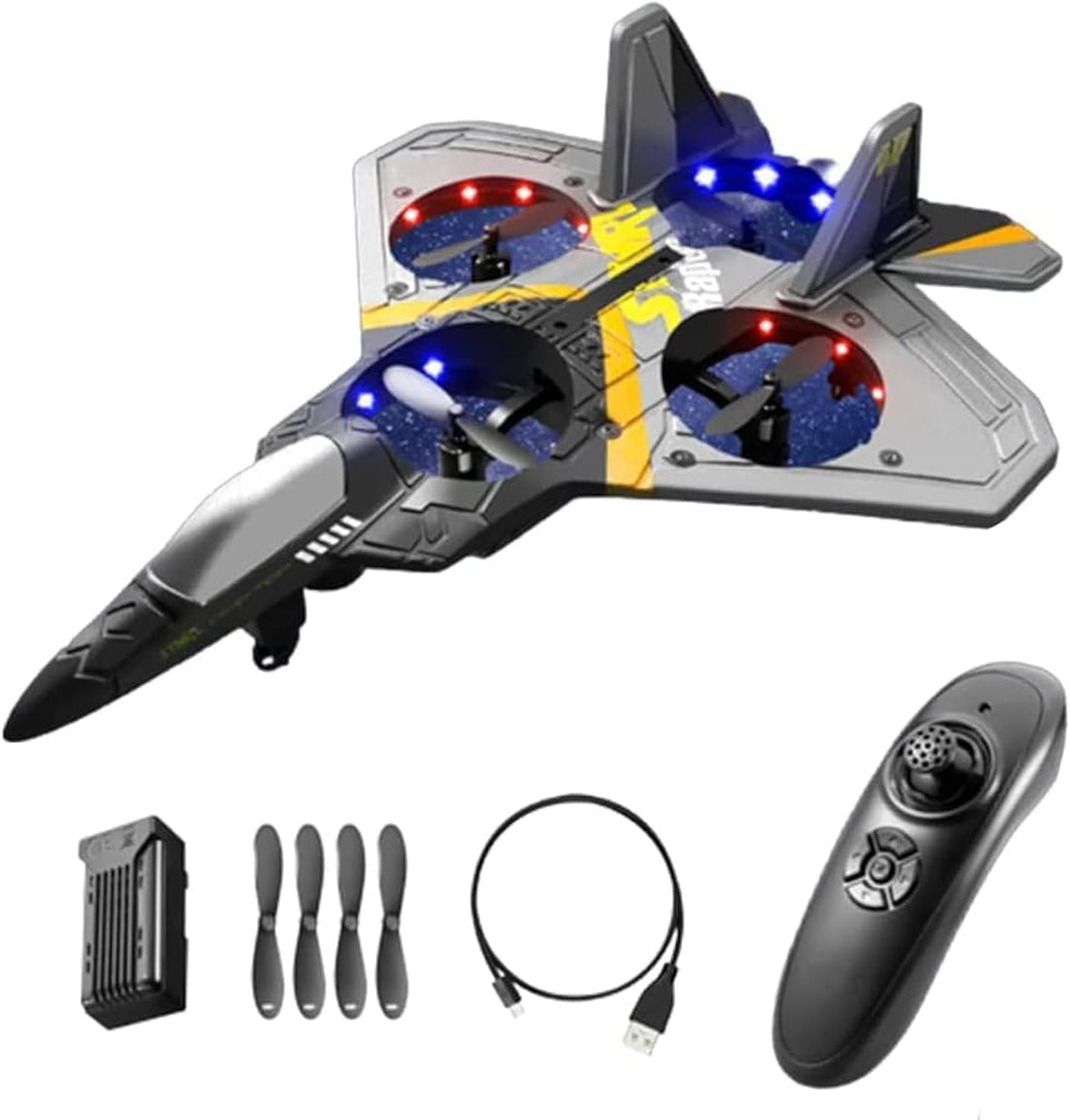 GHAZAL V17 Jet Fighter Stunt RC Airplane,2.4GHz Remote Control with 360° Stunt Spin Remote & Light, RC Plane Fighter Jet Drones,Fighter Plane Glider Outdoor Flight Toys Gifts (BLACK)